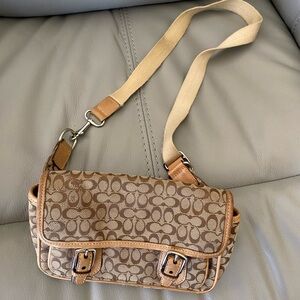 Coach Brown/Tan Signature Canvas Crossbody with Leather Trim
